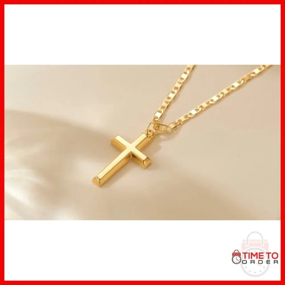 Gold Plated Cross Pendant Necklace 19 Inch Lobster Clasp